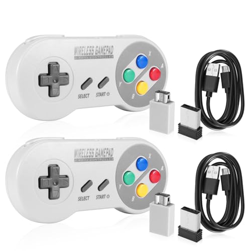 Binghe SNES Controller Mini Gamepads, USB Wireless Gamepads mit 2.4GHz USB Empfänger für SNES Empfänger, Classic Game-pads kompatibel mit Switch/PC/M-AC-OS/Raspberry Pi/SNES Konsole(2 Stück)