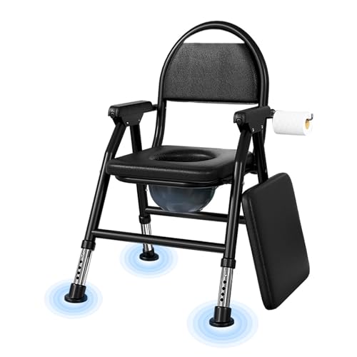 NJUN Chaise percée adulte, Chaise de Toilette pliante réglable en hauteur, Chaise Pot de Chambre avec assise rembourrée, pour personnes âgées et handicapées, Capacité portante 400kg, stable