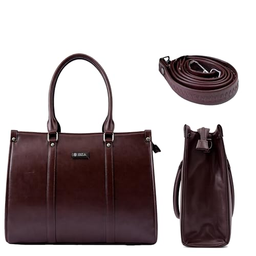 Image of Siza Premium Women's Handbag, PU Leather Tote Bag with Dual Zip Compartments for Office and Style, Padded Laptop or Devices Sleeve, Detachable Shoulder Strap, Structured Formal Bag for Women