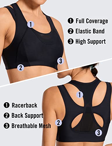 SYROKAN Women's Sports Bra High Impact Support Racerback Bounce Control Wirefree Mesh Workout Top Black X-Large