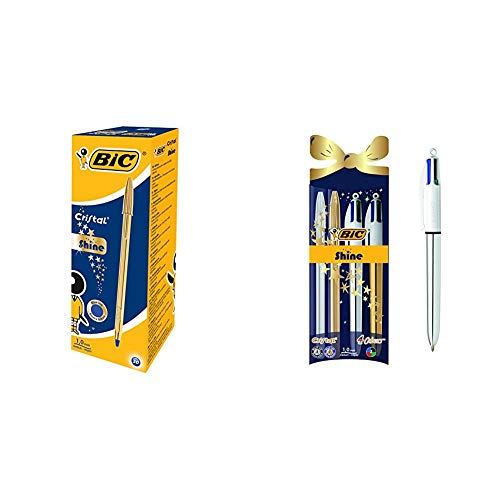 BIC Cristal Shine Bolígrafos Punta Media (1,0 mm) - Tinta Azul y...