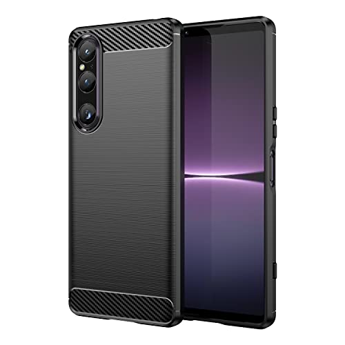 HTXWXJC Case for Sony Xperia 1 V Case, XQDQ62/B, XQ-DQ72, XQ-DQ54 Case, Slim Thin Carbon Fiber TPU Rubber Protective Cases Anti-Scratch Shockproof Cover for Sony Xperia 1 V Black