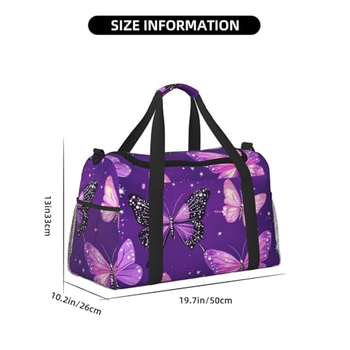 Purple Butterflies Duffle Bag Foldable Travel Tote Bag Carry On Large Weekender Overnight Bags Waterproof Gym Bag For Women Men4