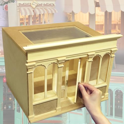 iLAND Wooden Dolllhouse Room Box on 1/12 Scale Wood Houses for Crafts to Make a Miniature Coffee Shop Magic House Store Classic & Creative