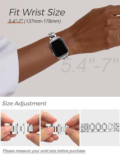 Image of JR.DM Silver Watch Bands for Women Compatible with Apple Watch 46mm 42mm(S3 /2 /1) 44mm 45mm 49mm Adjustable Metal Single Chain Bracelet for iWatch Series 11 /10 /9 /8 /7 /6 /5 /4 SE 3 /2 /1 Ultra (No Case)