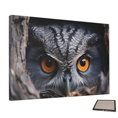 Peinture murale hibou gris décoration murale esthétique sans cadre