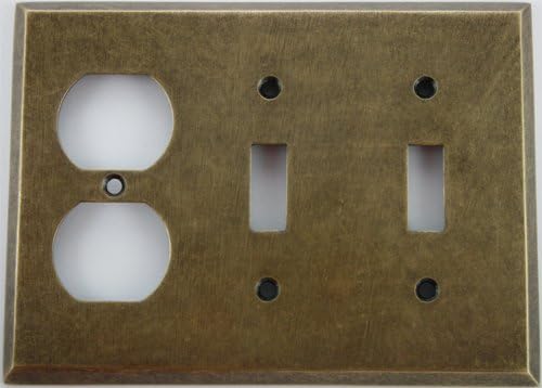 Aged Antique Brass 3 Gang Wall Plate - 2 Toggle 1 Duplex