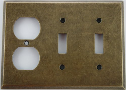 Aged Antique Brass 3 Gang Wall Plate - 2 Toggle 1 Duplex