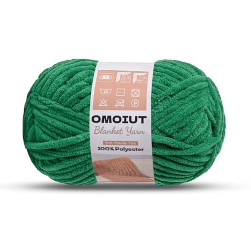 Image of OMoiout Chunky Chenille Yarn for Crocheting, Soft Baby Blanket Yarn, #7 Super Bulky, Chunky Knit Blanket Crochet Yarn, 7 oz /109.4 yds Fluffy Velvet Amigurumi Yarn(Green)