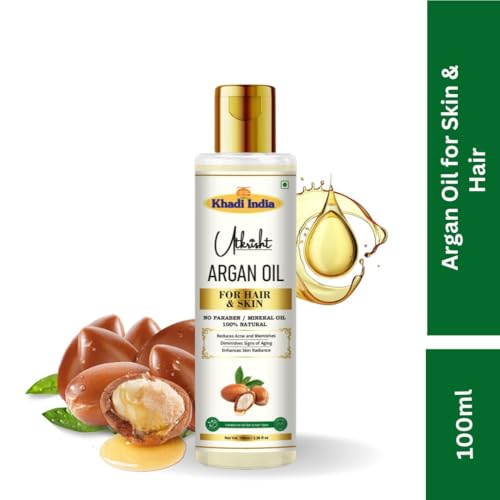 Image of Khadi Argan Oil For Skin & Hair 100ml | Pure & Natural Oil for Hair Growth & Nourishing Skin Care | Non Sticky, Paraben & Mineral Oil Free | For All Hair Types | Daily Use for Men & Women