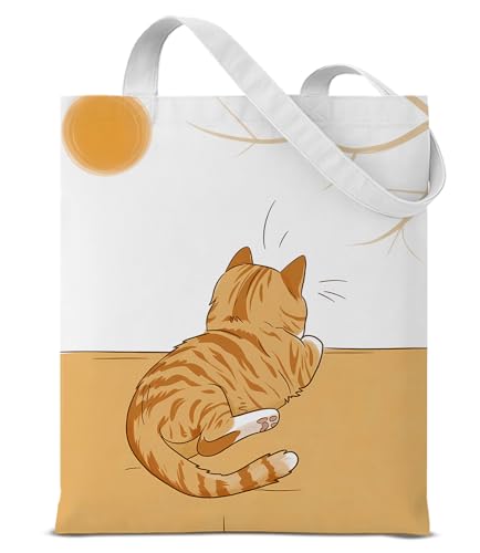 Image of Cute Cat Canvas Tote Bag for Women, Aesthetic Reusable Shoulder Bag for Shopping Travel Work