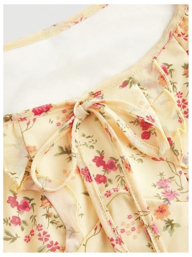 Floerns Women's Floral Print Cap Sleeve Dress Square Neck Tie Front Summer A Line Cute Mini Dresses3