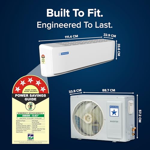 Image of Blue Star 1.5 Ton 5 Star, New Star Rated, Inverter Split AC (Copper,4-Way Swing, DigiQ Hepta Sensor, Blue Fins,Turbo Cool, Self Clean Technology (IA518ZXU, White))