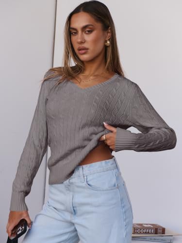 Image of ANRABESS Women's Cable Knit V Neck Fitted Sweaters