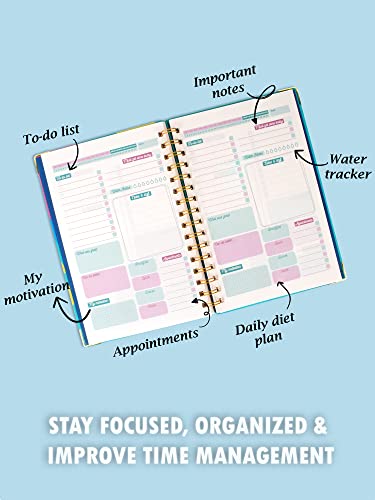 Doodle Undated Daily Planner I Weekly Planner I A5 I Hard Cover I Wiro I192 Ruled Pages I 80 GSM I Lay Flat Design I Metal Corners I Plan your day, To do List- Happy Day - Blue (Image - 4)