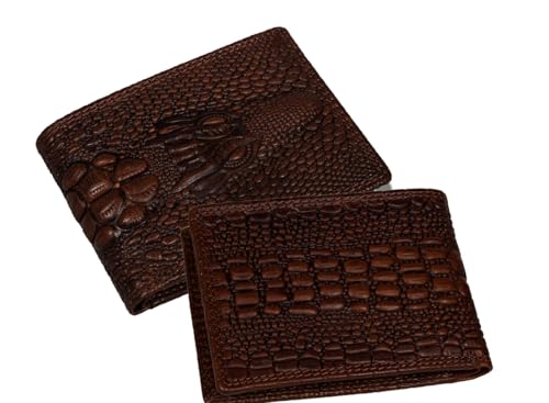 Image of Men's Top Grain Leather Wallet with Crocodile 3D Print | 8 Card Slots Bifold Wallet | RFID Protected (Maroon)