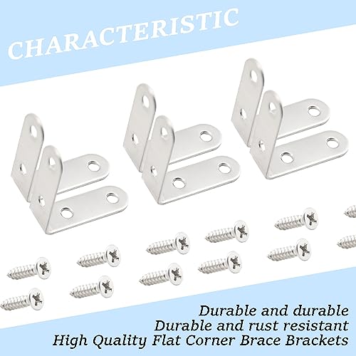CEEYSEE 20pcs L Brackets 50×50mm Stainless Steel 90 Degree Shaped Angle Corner Bracket with 80 Stainless Screws for Fixing Wood Furniture Tables Chairs Door Window Bookshelves etc(U50) - Image 4