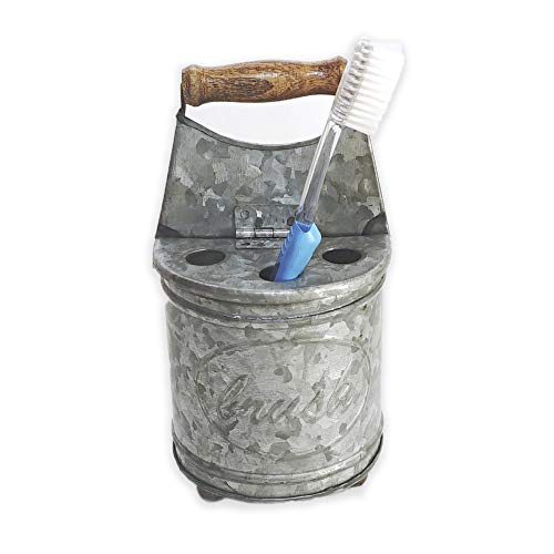 NIRMAN Rustic Galvanized Toothbrush Holder, Toothpaste Organizer,Bathroom Accessories Organizer, Multi-Functional 3 Small Round Slot & 1 Slot Semicircle| Total H- 7” Dia- 3.5”| - Thumbnail 3