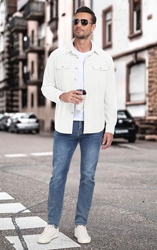 Image of Askdeer Men's Corduroy Button Down Shirts Long Sleeve Casual Shacket Jacket Western Corduroy Shirt Jacket with Flap Pockets
