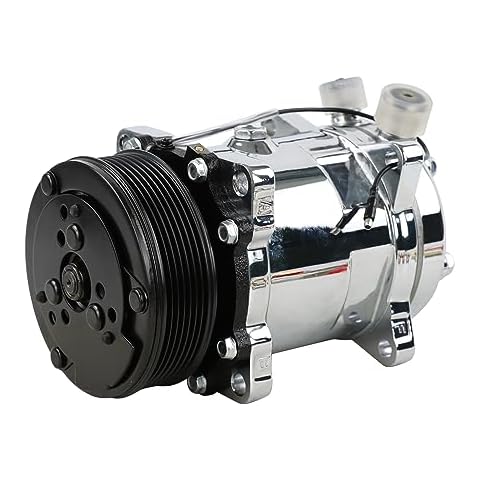 ACTECmax Universal A/C Compressor with Black PV7 Clutch SD 508 Style 5H14 R134A Chrome Serpentine Belt Cover