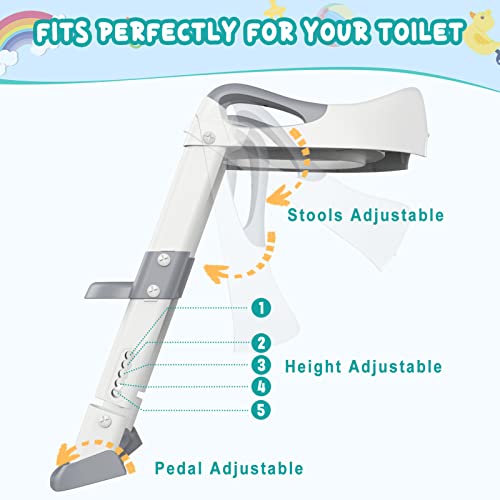 Potty Training Toilet Seat For Kids With Step Stool Ladder, Toddler Potty Toilet Seat For Boys Girls With Anti-Slip Design, Foldable Toddler Toilet Potty Chair, Super Sturdy (Grey) #TOP4