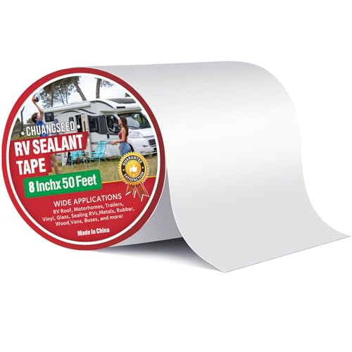 Image of CHUANGSEED RV Roof Tape White, 8 Inch X 50 Feet, RV Sealant Tape, Roof Patch Repair Tape for Camper Roof Repair, Trailer Roof Sealant, Stop Camper Roof Leaks, UV-Resistant, Weatherproof,Boat