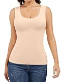 Joyshaper Damen Oberteil Thermo Winter Ärmellos Cami Tank Top Thermohemd Runder Hals Warme Unterhemd Elegant Camisole Beige XL
