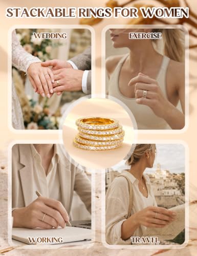 Image of Jstyle Wedding Bands for Women Eternity Band Rings Stackable Cubic Zirconia Ring 2-2.5MM Engagement Band Ring for Women Dainty Simulated Diamond Rings No Tarnish Size 5-9