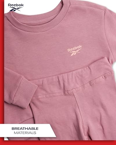 Reebok Toddler Girls Pants Set - 2 Piece Cozy Fleece Crewneck Sweatshirt and Girls Leggings for Toddlers and Little Kids3