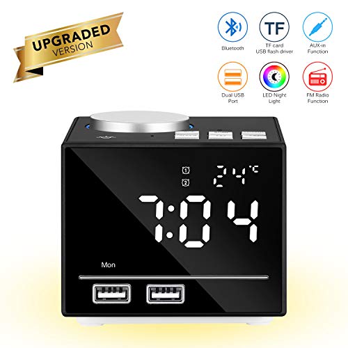 Multifonctionnel Réveil Intelligent Horloge Numérique Intelligente Bluetooth Haut-Parleur Radio FM Snooze Fonction AUX-IN Avec LED Lumière De Chevet Double Ports USB