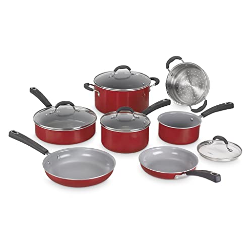 Comparison: Best Food Network Nonstick Cookware 2 Cuisinart 54C-11R 11-Piece Ceramica XT Nonstick Cookware Set, Red/Stainless Steel