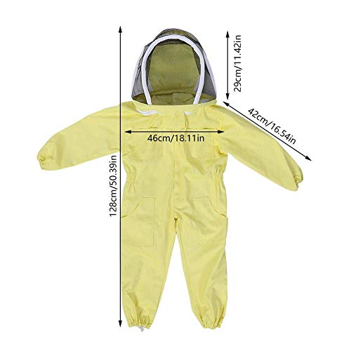 HunterBee Kids Full body Ventilated Beekeeping Suits / Children's Beekeeping Protective Cotton Suit/Self-supporting Fencing Veil hood(Yellow, 3.9ft Height)