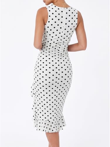 Image of BORIFLORS Women's Sexy Ruched Bodycon Midi Dresses Square Neck Sleeveless Ruffle Hem Club Party Tank Dress