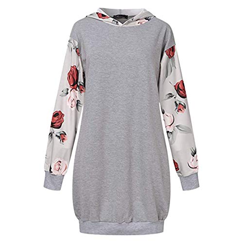 theshyer Sudadera para Mujer Vestido con Capucha Estampado, Top de Manga Larga con Bolsillos, suéter con Capucha de Color Natural