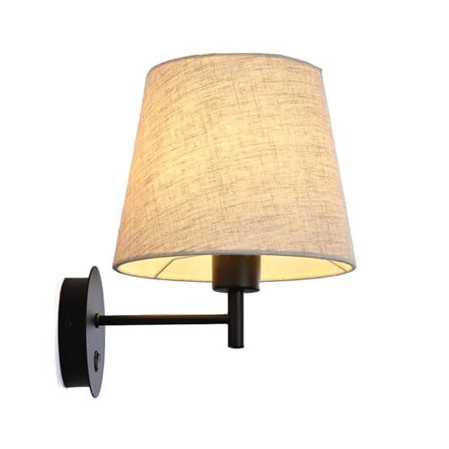 Alpinaluz Aplique de Pared con Pantalla Textil Lino Beige – Estructura Negra Mate – Casquillo E27 – Interruptor Frontal – Lámpara Clásica para Dormitorio, Cabecero, Salón o Pasillo