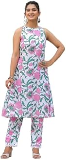 GRECIILOOKS Cotton Kurta Set for Women – Printed Anarkali Kurta with Pants | Elegant Ethnic Outfit Office Look