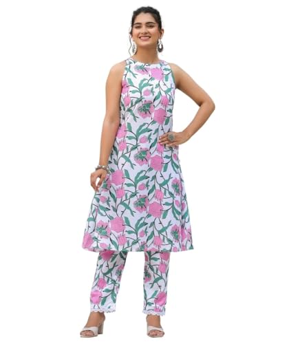 GRECIILOOKS Cotton Kurta Set for Women – Printed Anarkali Kurta with Pants | Elegant Ethnic Outfit Office Look