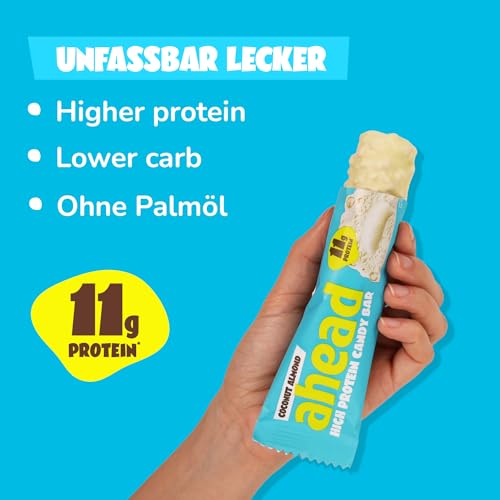 ahead Protein Riegel | Coconut Almond | 14x 45g Extra softer Protein Riegel mit cremigem Kern | Low Carb Eiweißriegel ohne Zuckerzusatz & ohne Palmöl 6