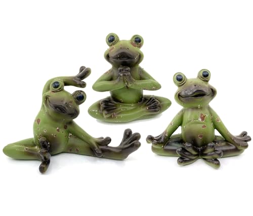 THE JOY TREE Yoga Frog Set of 3 - Zen Indoor Outdoor Garden Shelf Figurines - Home Meditation Decor
