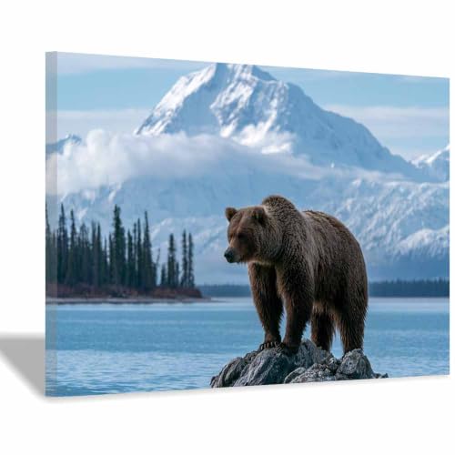 Toile ours au bord du lac pour décoration de bureau moderne