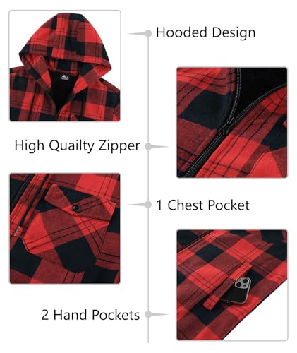 SCODI Men's Flannel Plaid Jacket Warm Sherpa Lined Fleece Hoodies for Men Zip Up Thick Jackets Winter Coat with Pocket2