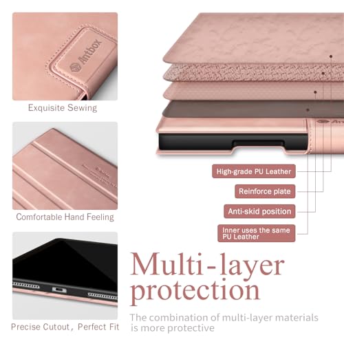 Image of Antbox for iPad Pro 13 Inch Case M5 2025 /M4 2024 PU Leather, Pink | Built-in Pencil Holder, Supports Pencil Pro /(USB-C), Auto Sleep /Wake Function