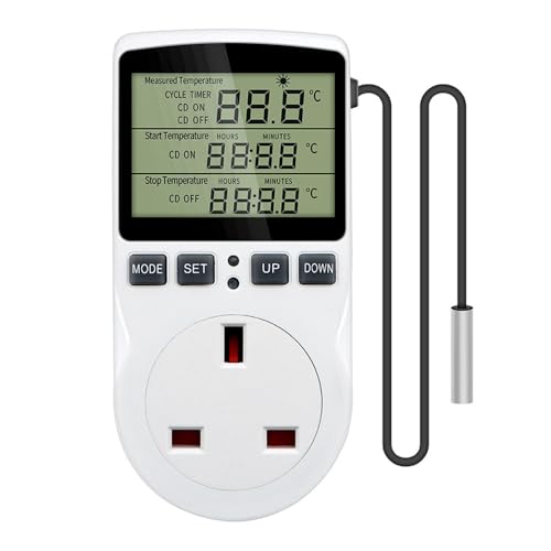 YANGUN Digital Temperature Controller, Digital Thermostat Controller Socket Outlet 230V, LCD Screen Heating Cooling Temperature Switch, Thermostat Outlet Socket for Greenhouse Refrigerator Aquaculture