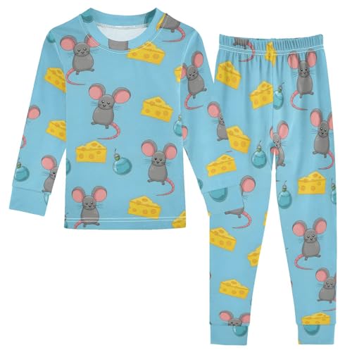 Pajama Sets Long Sleeve Cute Mice Cheese Soft Comfy Sleepwear 2 Piece PJS 3-8T