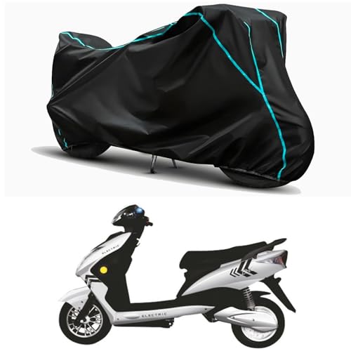 Image of Waterproof Bike Body Cover Compatible for | Kinetic Green Zing STD | Taffeta Fabric, Sky Piping Design, Bottom Elastic Fit | Dustproof, Sun UV & Rain Protection for All Weather.
