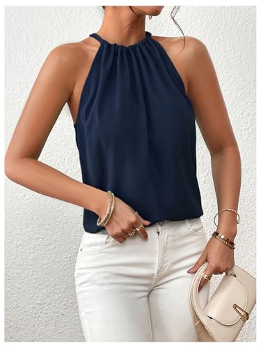 Women's Summer Halter Tops Tie Back Sleeveless Work Shirts Blouses for Women Casual Dressy4