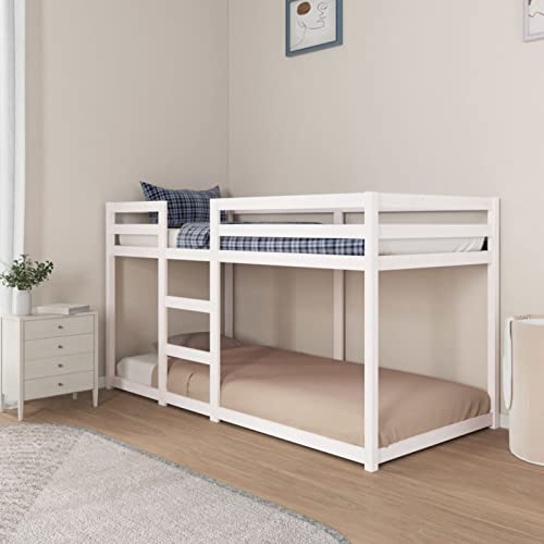Tidyard Litera Mueble Cama Individual Doble Dormitorio Escalera Barandillas Protección Juvenil Niños Infantiles Litera para niños Maciza de Pino Blanco 90x190 cm