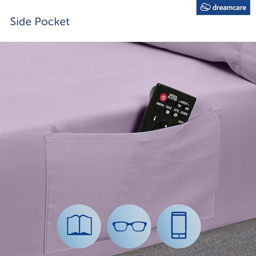 Image of DREAMCARE Queen Sheet Set - 4 pcs Breathable Cooling Sheets - up to 15 inch Deep Pocket Queen Sheets Set with Side Pockets - Extra Soft 100% Brushed Hypoallergenic Hotel Luxury Bedding - Lavender