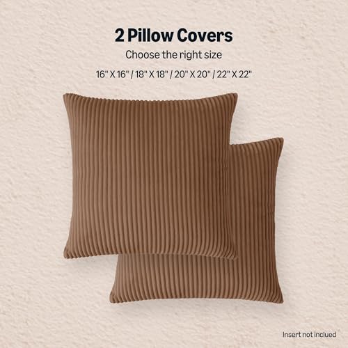 Amazon Basics Corduroy Throw Pillow Covers, 2-Pack, 18" x 18", Brown - image 6