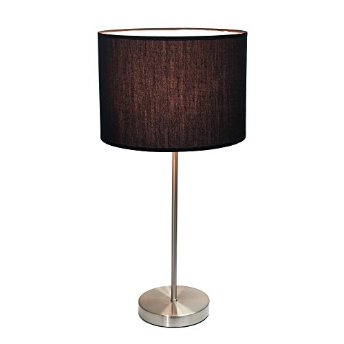 Simple Designs Lt2040-Blk 23" Tall Contemporary Standard Metal Stick Lamp With Round Base And Drum Fabric Shade For Home Décor, Bedroom, Office, Dorm, Living Room, Entryway, Foyer, Bsn & White #TOP1